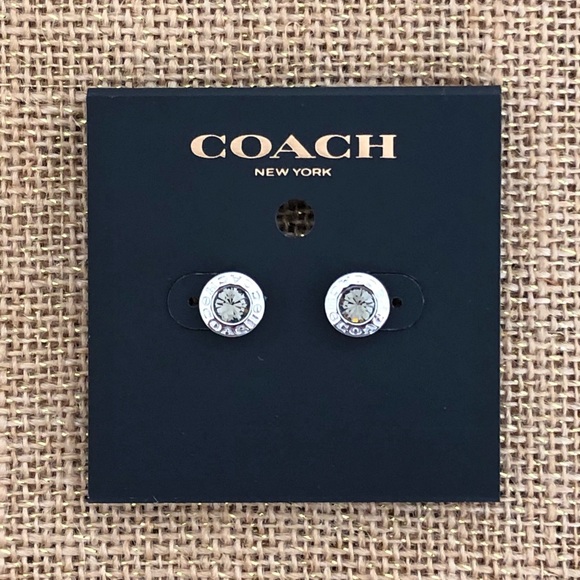 NWT Coach Silver Open Circle Stone Stud Earrings - Picture 2 of 4